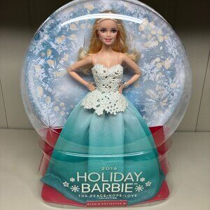 Mattel 2016 Holiday Barbie Fashion Doll Peace Hope Love Blonde Blue Eyes